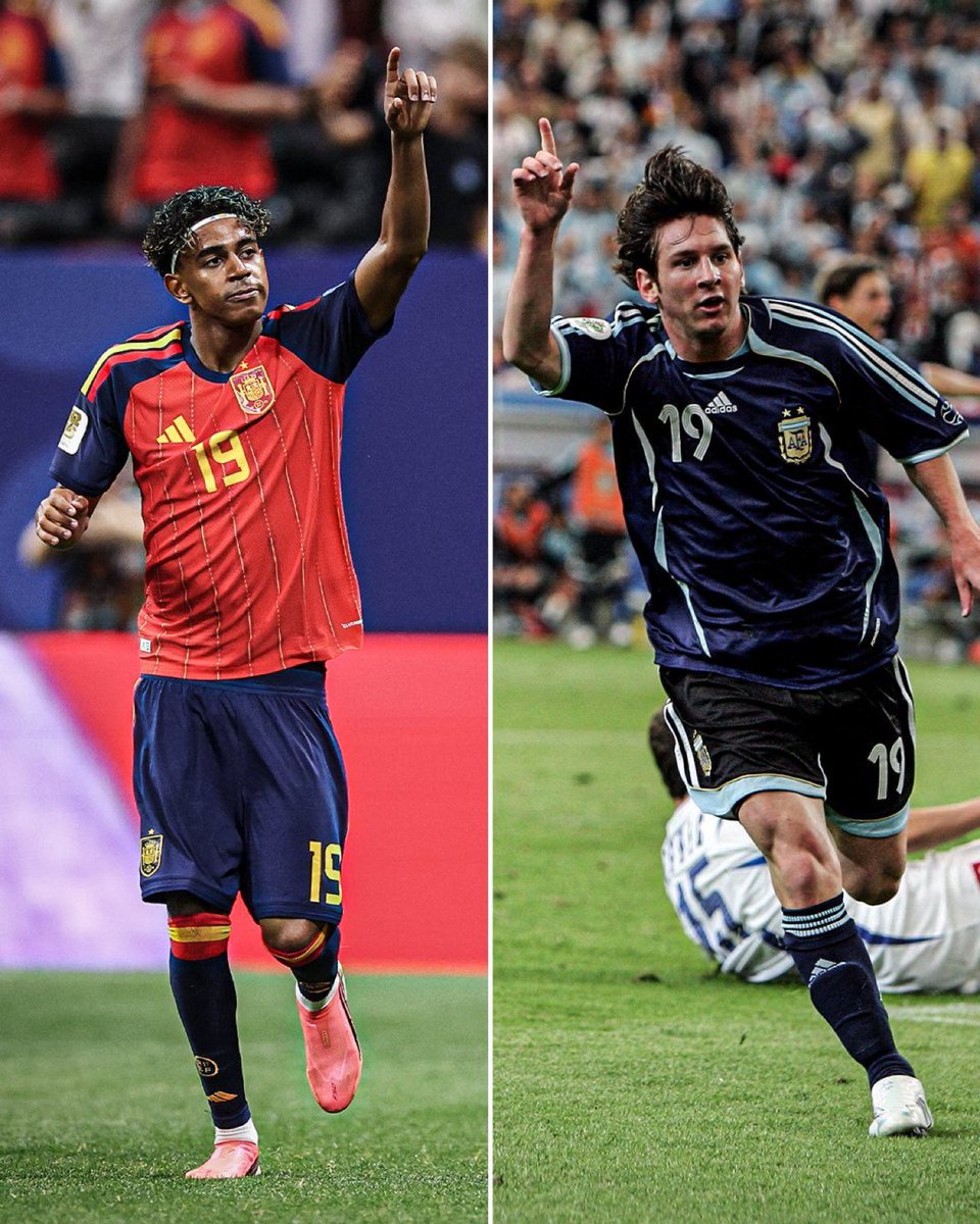 PolymarketFC's tweet photo. 🚨 INSANE! 🤯

🇦🇷 Lionel Messi: 18 years and 357 days old
🇪🇸 Lamine Yamal: 18 years and 343 days old

Lamine Yamal scored his first World Cup goal at just 14 days younger than Messi was when he scored his first. 🤩 https://t.co/tPLlmEHB9o
