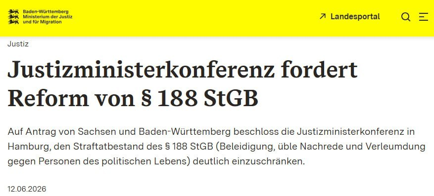 Haintz_MediaLaw's tweet photo. Die Justizministerkonferenz fordert inzwischen eine Reform des § 188 StGB. Unsere Arbeit wirkt!

Im Übrigen ist das ziemlich genau der Vorschlag, den ich diesbezüglich nach der letzten Debatte im Bundestag zur Diskussion gestellt habe. Für den Schutz von Kommunalpolitikern kann man durchaus Argumente finden. Spitzenpolitiker mit Landtagsmandaten oder darüber können und sollen sich gefälligst selbst verteidigen und müssen auch wesentlich mehr aushalten.

"Auf Antrag von Sachsen und Baden-Württemberg hat die Konferenz der Justizministerinnen und Justizminister in Hamburg beschlossen, die Strafvorschrift „Gegen Personen des politischen Lebens gerichtete Beleidigung, üble Nachrede und Verleumdung“ (§ 188 Strafgesetzbuch) deutlich zu beschränken: Für Spitzenpolitiker soll die Sonderregelung in § 188 Absatz 1 Strafgesetzbuch (StGB) abgeschafft, und dessen Anwendungsbereich auf kommunale Amts- und Mandatsträger beschränkt werden."