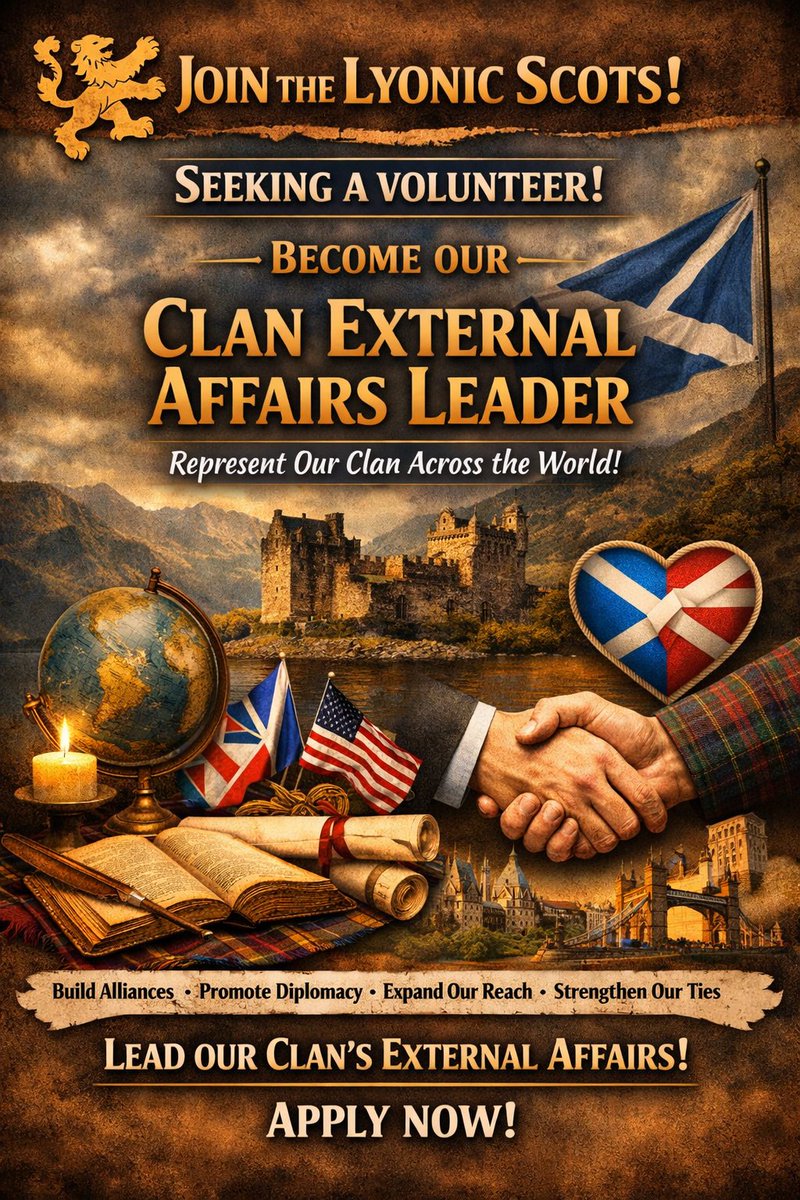 LyonicScots's tweet photo. Lyonic Scots are seeking a volunteer to lead our External Affairs portfolio on the Lyons Council.
If you have a talent for building relationships, fostering partnerships, and representing our Clan on the world stage, we invite you to step forward.
#LyonicScots #ExternalAffairs https://t.co/Rda4wzox4i