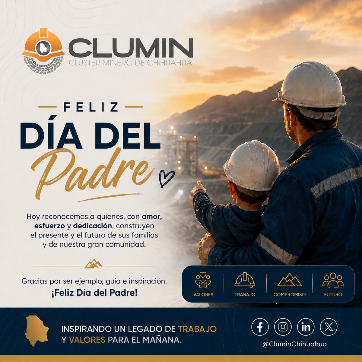 Clumin_Chih's tweet photo. Hoy felicitamos a todos los papás de nuestra gran familia minera. Gracias por trabajar con el corazón, por ser el motor de nuestra industria y por enseñarnos el verdadero valor del esfuerzo diario. ⚙️👨‍👦
¡Feliz Día del Padre!
#DíaDelPadre #Clumin #Chihuahua #FamiliaMinera https://t.co/nEjMB4vR0J