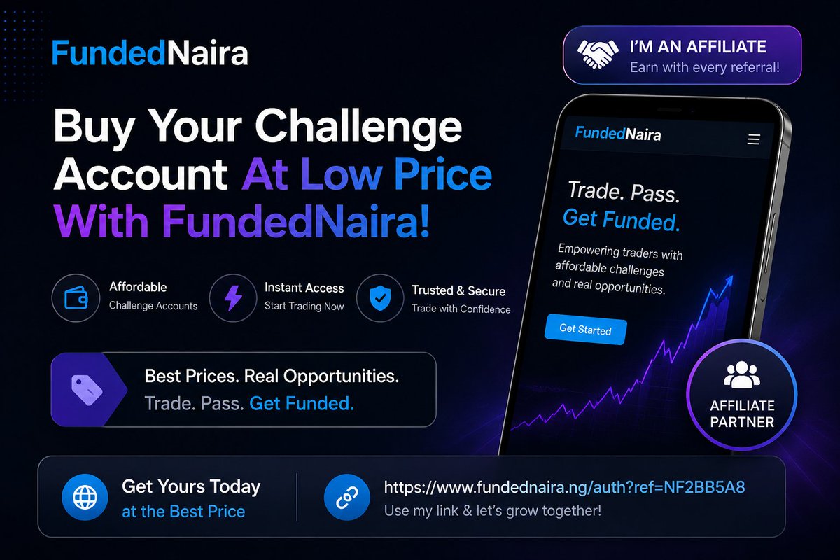 rasheedy_12's tweet photo. 🚀 I’ve joined the FundedNaira Affiliate Program!

Get your challenge account at a low price and start your funded journey.

🔗 https://t.co/FkEap1dgVC

Trade. Pass. Get Funded. 📈 https://t.co/wwToK0O1kD