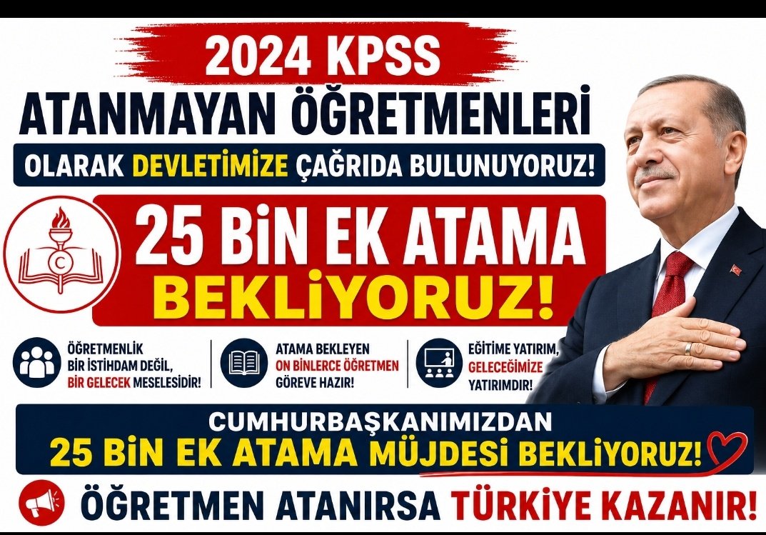 korayysr60's tweet photo. Sayın Cumhurbaşkanımız, Sayın Bakanlarımız ve değerli yetkililer;
2024 KPSS'ye giren binlerce öğretmen aylarca emek verdi, yıllarını bu sınava hazırlanmaya adadı. Ancak branşlarda yetersiz kontenjanlar nedeniyle yüksek başarı sıraları elde eden birçok öğretmenimiz dahi atanma umudunu kaybetti.
Bizler ayrıcalık değil, emeğimizin karşılığını istiyoruz. Ülkemizin eğitim neferleri olarak öğrencilerimize kavuşmak, devletimize hizmet etmek istiyoruz.
2024 KPSS mağduru öğretmenlerin sesi olun. Ek atama ile gençlerin umutlarını yeşertin.
@RTErdogan @dbdevletbahceli @tcbestepe @efkanala @avabdullahguler @cbsbb @buyukataman @leylasahinusta @oktay_saral @israfilkisla @iletisim @Eyupyildizlar @oozgurbayraktar @CBegitimogretim @PrfDrFilizKilic @erkanakcay45 @burhanduran  @AvOzlemZengin @hasandogan @Yenisehirlioglu @AKPartiTBMMGrup @eyupkadirinan @ProfDrAGurcan @Akparti  @MHP_Bilgi  @zuhal_karakoc @NazimMavis @acarfaruka @abuyukgumus @avyusufibis @TalipGeylan06 @TalatAtilla 
#TbmmSonKpssEkAtama
#SayınErdoğanSonKpssEkAtama