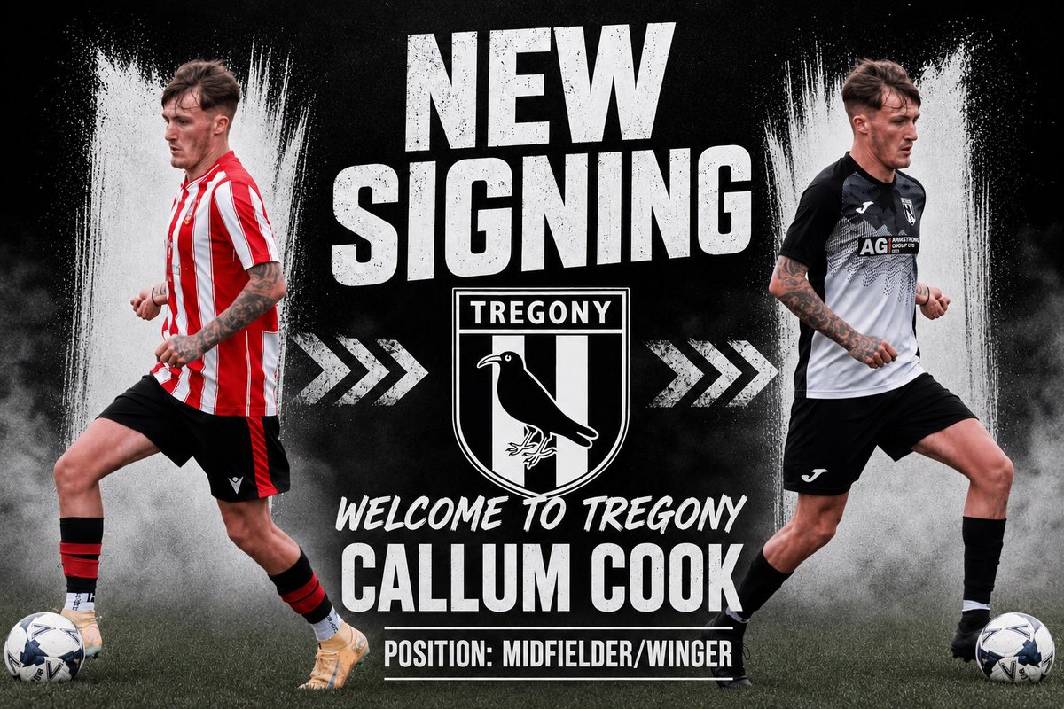 FCTregony's tweet photo. A warm welcome to our first new signing of the summer. Callum Cook joins us from Probus after impressing at a few open sessions. Callum will bring added composure and clever forward play to what we already have and we are excited to see him in a Tregony shirt. He is also further proof of our model of bringing in young talent to supplement the experience we have throughout the squad. Good to have you on board Callum! 🖤🤍