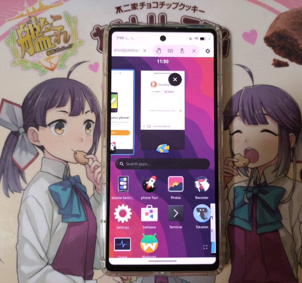 Ivon852's tweet photo. Phosh, the touch-friendly UI for Linux mobile, running on Pixel 6a.

My wish is to run #postmarketOS on Android without rooting or flashing a custom ROM. In other words, simply turning Android phones into Linux phones. 

This might could be done by using #Pixel's Debian Terminal. This feature does not require root access. Since Debian Terminal is a full-fledged VM (pKVM & AVF), it can run Wayland session in its screen. So that we could install Phosh or #KDE Plasma Mobile in it. Touching gesture works.

Currently the Debian Terminal does not have GPU acceleration.