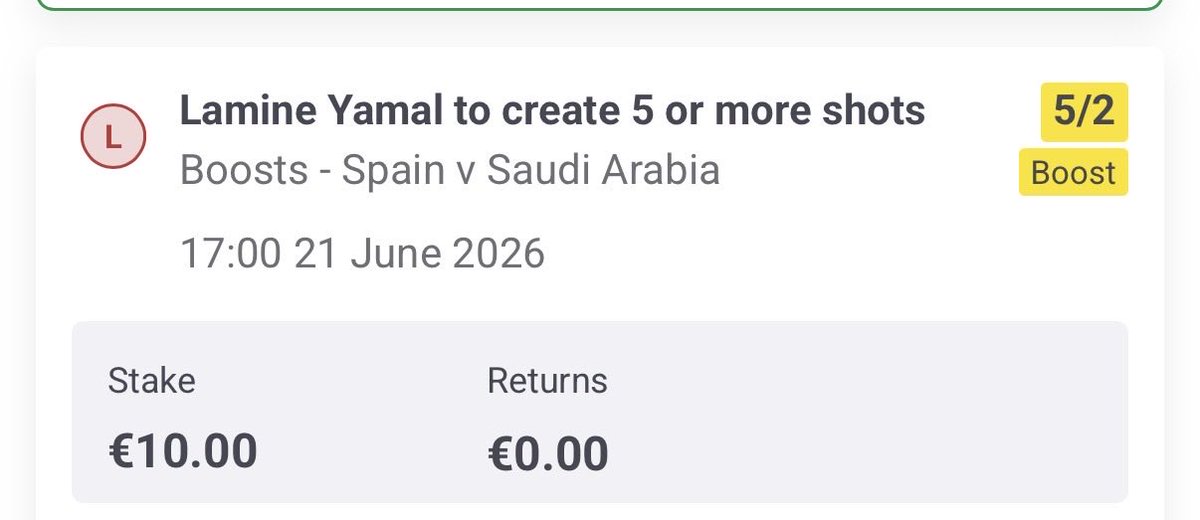 PhilipPunts's tweet photo. @AskPaddyPower Yamal bet boost 5 or more shots settled as a loser yet he had 5 shots. Can you look into that please? https://t.co/4rU6Nj6iqU