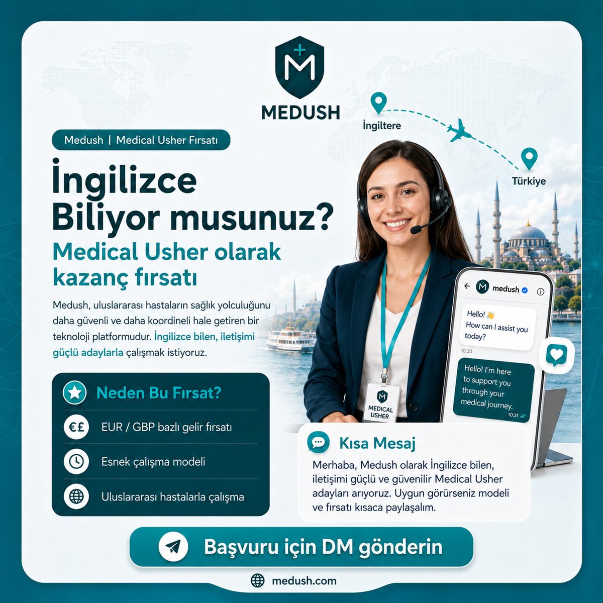 medicalusher's tweet photo. Medush, Türkiye’ye tedavi için gelen uluslararası hastalara klinik, doktor, ulaşım, konaklama ve süreç koordinasyonu konusunda destek sağlamayı hedefleyen yeni bir sağlık turizmi platformudur. #medush https://t.co/Q3awYKbc18