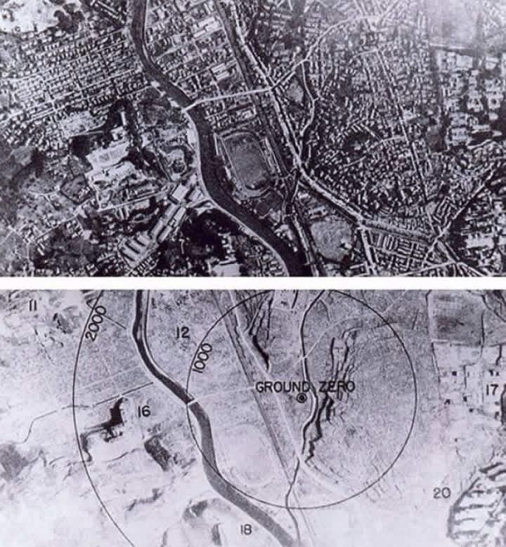 SgmNaval's tweet photo. Nagasaki, antes y después de la explosión de la bomba atómica. https://t.co/WgZWQ1sOuo