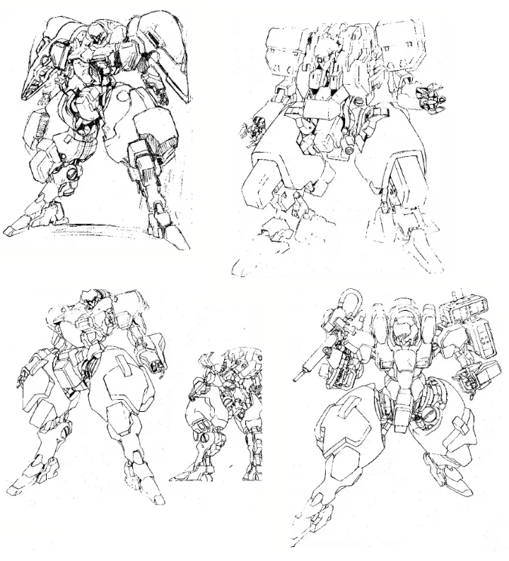 CypressDahlia's tweet photo. Small interior sketches from the Power Dolls 1 user manual. The manual includes in-universe lore about the development of the Loaders so you can see like prototypes n such https://t.co/YxqQ6DxmlZ