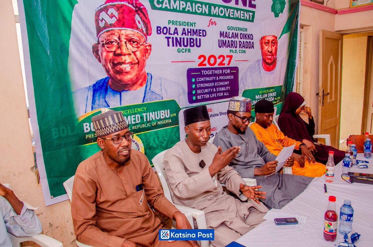 _GMTD's tweet photo. Ƙungiyar One to One Campaign Movement Ta Goyi Bayan GMTD Domin Tabbatar da Nasarar Tinubu da Dikko a Zaɓen 2027

Shugabannin ƙungiyoyi 30 ƙarƙashin jagorancin Ƙungiyar One to One Campaign Movement sun bayyana goyon bayansu ga Ƙungiyar Grassroot Mobilization for Tinubu–Dikko (GMTD), wadda Hon. Engr. Mutakka Rabe Darma ya assasa a Jihar Katsina, domin ƙarfafa yunƙurin tabbatar da nasarar Shugaba Bola Ahmed Tinubu da Gwamna Malam Dikko Umaru Radda a zaɓen shekarar 2027.

Sakataren Ƙungiyar GMTD, Hon. Bishir Gafiya, ya ce ƙungiyarsu a shirye take ta yi aiki kafaɗa da kafaɗa da Ƙungiyar One to One Campaign Movement. Ya tabbatar da cewa za su ba su dukkan gudunmawar da ta dace domin cimma manufofin da suka sanya a gaba.