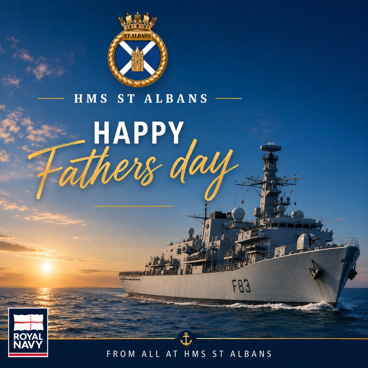 HMSStAlbans's tweet photo. To the dads who serve, and the dads we serve for. Happy Father's Day ⚓ Whether on ship, shore, or back home with your family, we salute the strength, love and sacrifice of fathers everywhere. Thank you for everything you give, every day from HMS ST ALBANS #fathersday https://t.co/YyzCxSlN9v
