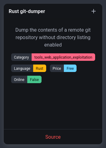 rawsec_cyber's tweet photo. New entries were added on the #Rawsec #Cybersecurity Inventory
@noraj_rawsec added
๐ FACTION by summitt
๐ favihunter by @_eremit4
๐ Rust git-dumper by @HoLLy_HaCKeR_
๐ GoGitDumper by @c__sto
https://t.co/7gbYMgToRq https://t.co/G5lBNkVb1v
