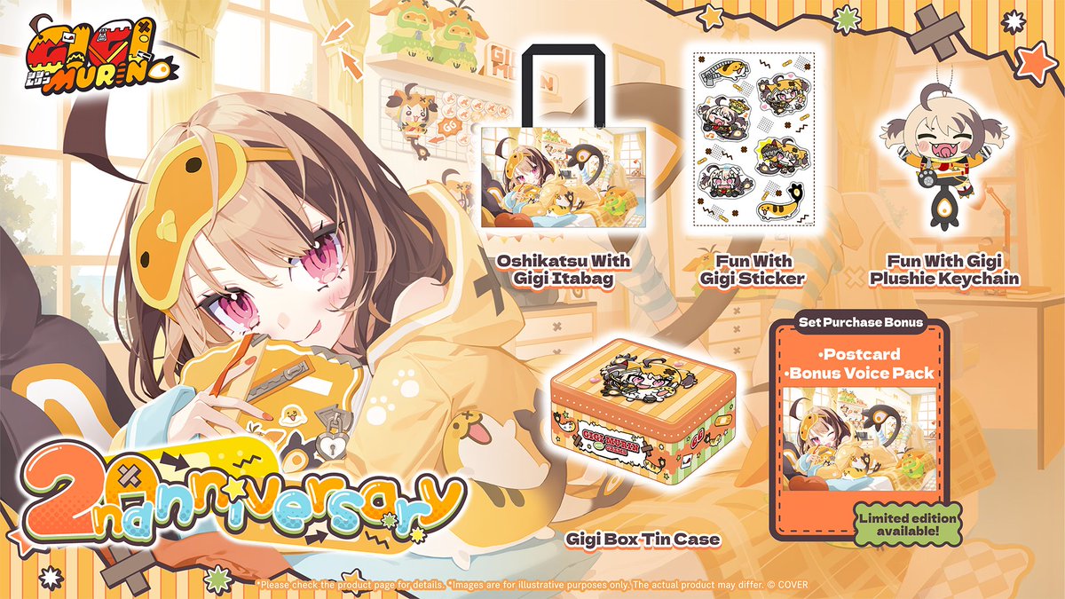 hololive_En's tweet photo. 👧Merch👧

Gigi Murin 2nd Anniversary merch is available now! 🥳

Lineup
🔵Oshikatsu With Gigi Itabag
🔵Fun With Gigi Sticker
🔵Fun With Gigi Plushie Keychain
🔵Gigi Box Tin Case

🛒
https://t.co/WmKHYGfLRz https://t.co/vdqDgzuo3m