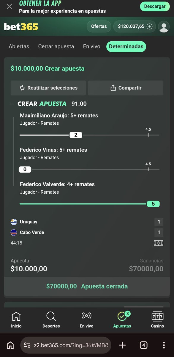 mateo_kms's tweet photo. @NachitoBarbero_ m asegure lo q puse y saque profit, deje puesta la de 6 remates de valverde araujo y viñas, a confiar pero medio difícil con el 2 1 https://t.co/cItB6y4ZWx