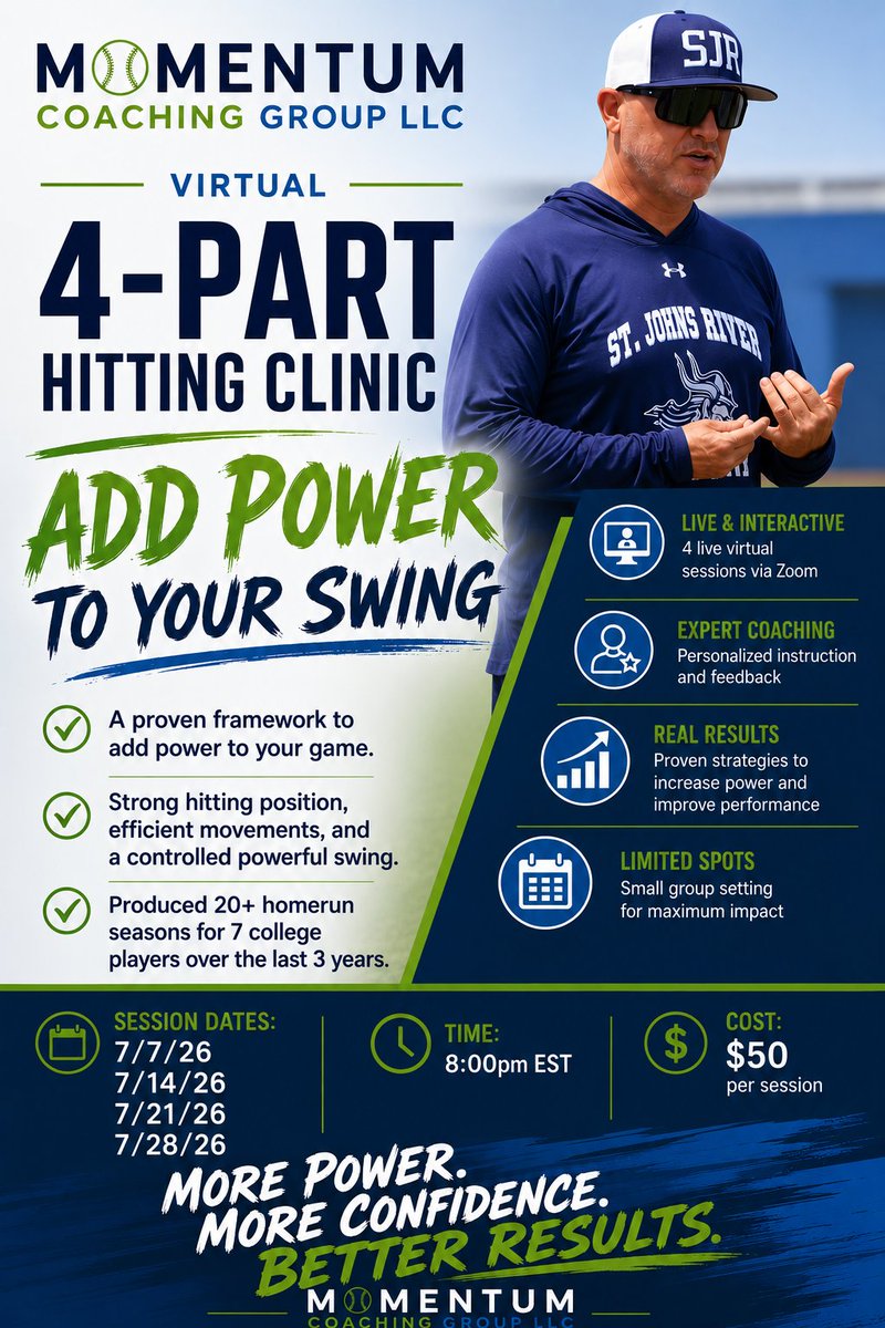 joe_pound's tweet photo. 🧨 Guaranteed to Add Power to Your Swing  🧨
Virtual 4-Part Hitting Clinic focused on strong hitting positions, efficient movements, and a controlled powerful swing.

Produced 20+ HR seasons for 7 college players in the last 3 years.
Register here:
https://t.co/ddTctwtQnY https://t.co/uqKox6WKDv
