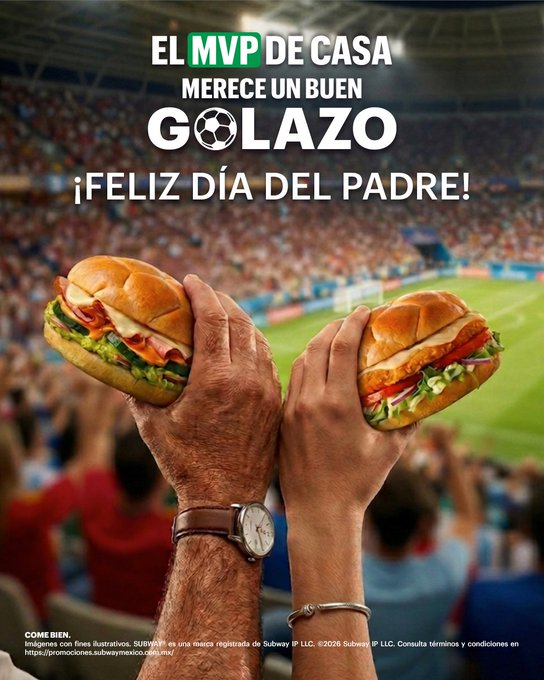 Sub_Zona_Azul's tweet photo. ⚽A papá se le celebra como campeón, con los Golazos de Subway® en mano y mucha actitud futbolera 😎 🔥
En @CdSatelite pide al 55 5236 5187 u obtén un 10% de descuento vía https://t.co/KJNOdKepSR
Los "Golazos" solamente están disponibles dentro del restaurante.
#AlwaysOpen #24Seven @satelucos
