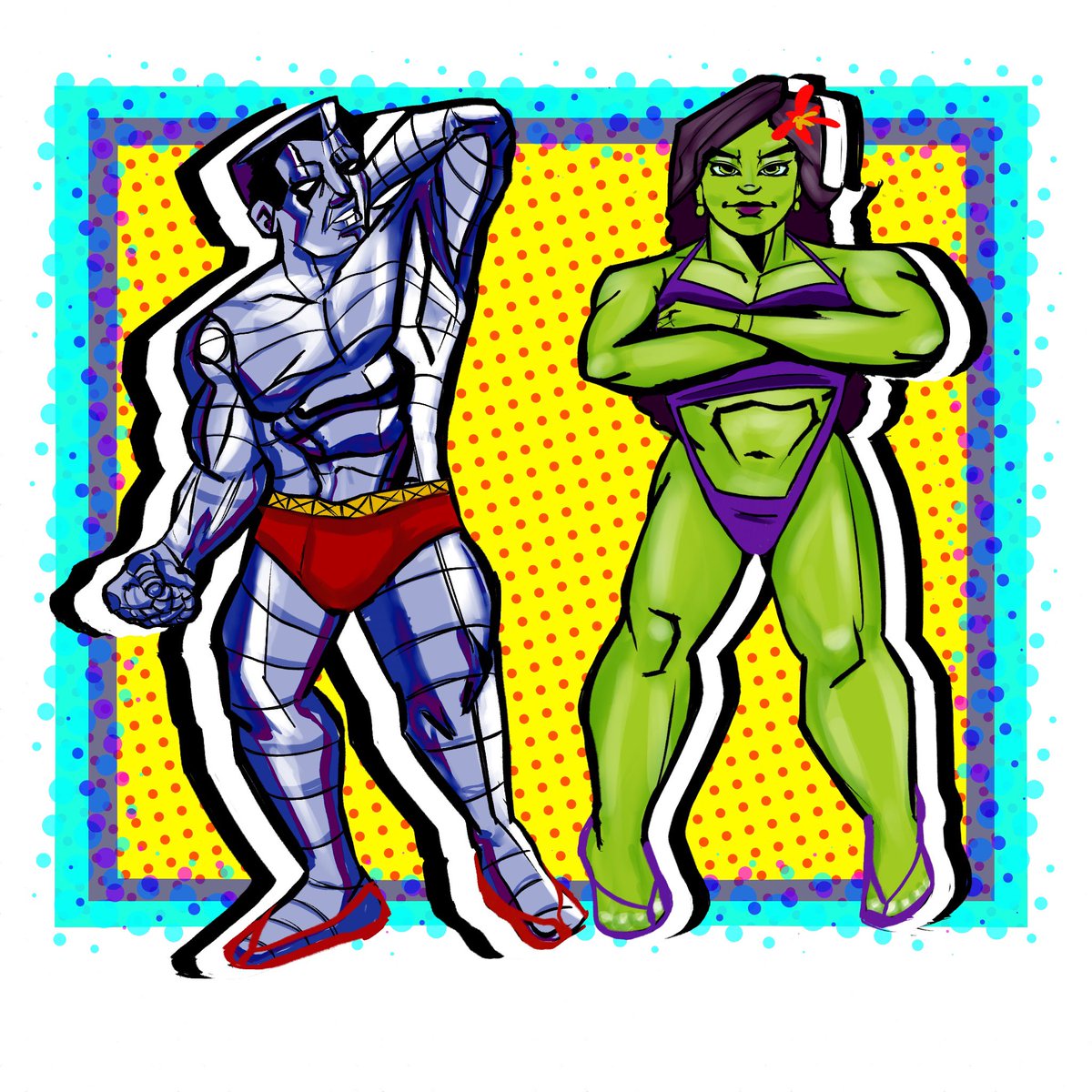 Toniii72's tweet photo. Colossus And She-Hulk!
🔴🟡🏋️
🟢🟣🏋️‍♀️

(10 likes and 5 retweets and I’ll draw them kissing or something idk) 

#marvel #fanart ㅤㅤ https://t.co/rDCBa7cuAc