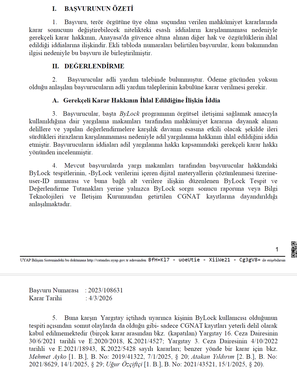 MahmutLevent44's tweet photo. BYLOCK İDDİASI( TESPİT VE DEĞERLENDİRME TUTANAĞI, ID VE ŞİFRE) OLAN  BAŞVURUDA ANAYASA MAHKEMESİ TARAFINDAN HAK İHLALİ KARARI VERİLMİŞTİR. 📌📌📌
Hakkında FETÖ/PDY silahlı terör örgütü üye olma suçundan mahkumiyet kararı verilen başvurucular hakkında Anayasa Mahkemesinin 4/3/2026 tarihli güncel kararıyla Anayasa'nın 36. maddesinde güvence altına alınan adil yargılanma hakkı kapsamındaki gerekçeli karar hakkının ihlal edildiğine karar verilmiştir
BU KARAR EMSAL DOSYALAR AÇISINDAN BÜYÜK ÖNEM ARZ ETMEKTEDİR
Kararı sizlerle paylaşıyoruz......