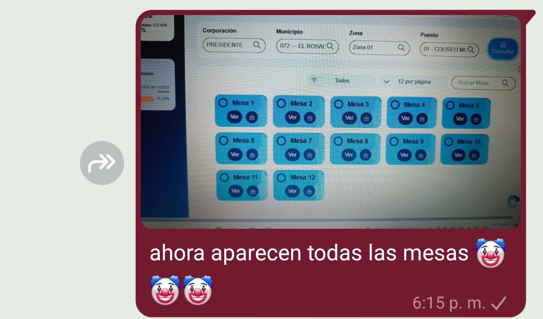 ___lpm's tweet photo. A las 6:00 p. m. aún faltaban varios certificados por publicar. A las 6:15 p. m. ya estaban todos cargados.

Como testigo digital, comparto las evidencias y pido que se revise lo ocurrido. La democracia también se cuida vigilando el conteo.
@Registraduria @petrogustavo https://t.co/tMWGBvOeTf