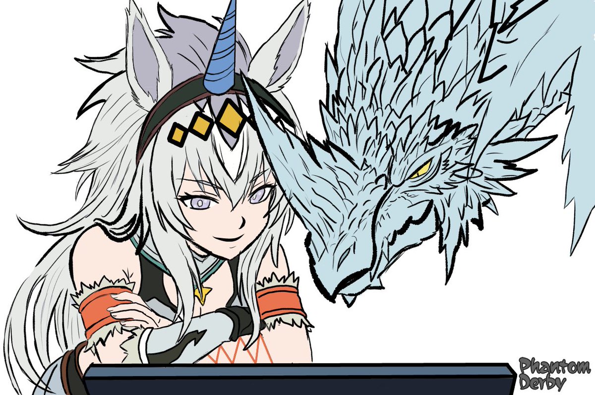 TheDerbyPhantom's tweet photo. Forgot to post this old comm

-“You see this shit Oguri?”

-“I see it velkhana” https://t.co/PiFMddhFAt