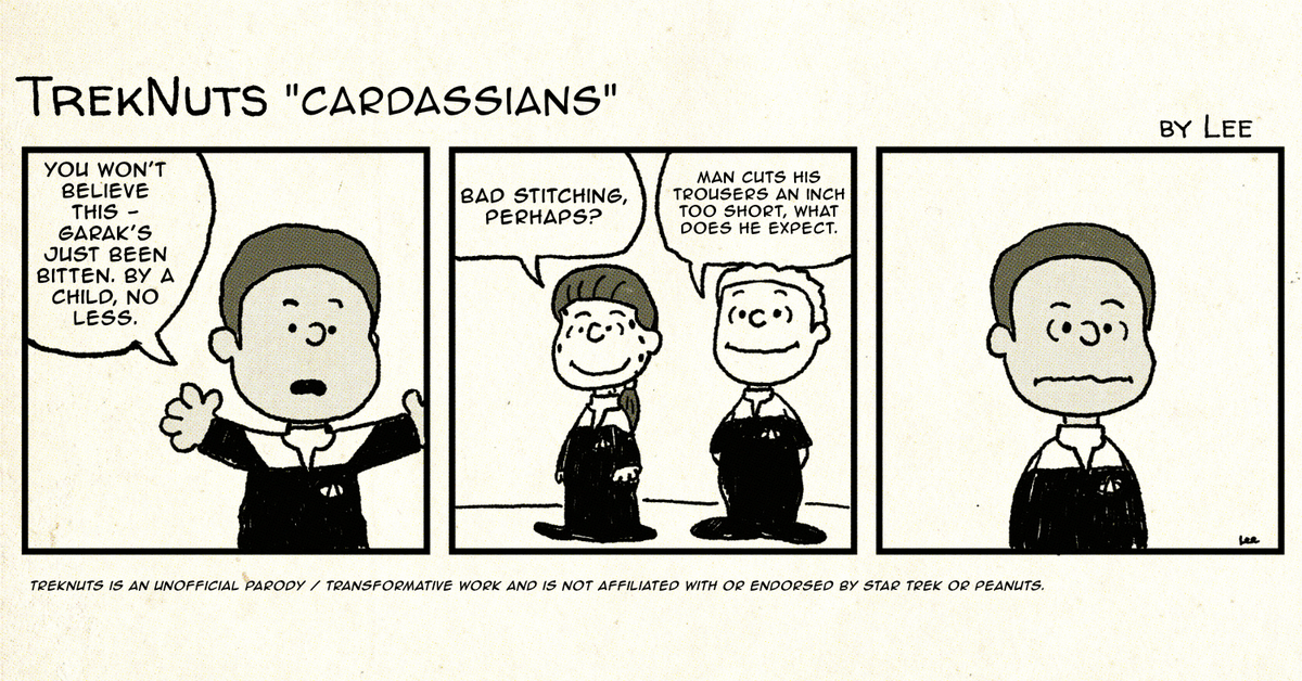 LeeDrawsStuff's tweet photo. Treknuts #123 DS9 - "Cardassians"
An episode that does something genuinely difficult - it gives you a resolution and refuses to let it feel like one.
For more: https://t.co/c2aianDIlR
#startrek #peanuts #deepspacenine https://t.co/EYRmrIuK04