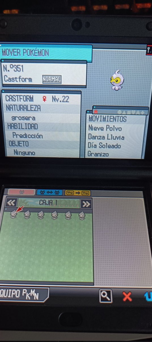 JeviML's tweet photo. Por fin he conseguido a Castform shiny! Y además ha sido mi primer Pokémon shiny de Pokéradar en Pokémon Platino! https://t.co/u1bvUjRQD5