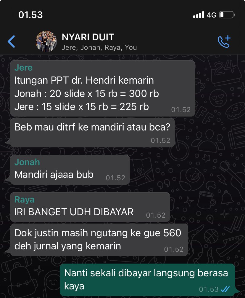 LuckyHappie's tweet photo. Grup nyari duit isinya 4 koas yang hobi godek soalnya tiap hari butuh uang https://t.co/JoxDJB7r6T