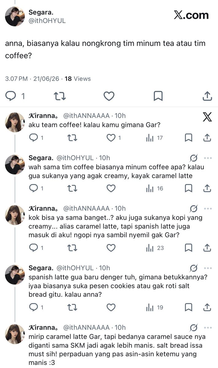 ithANNAAAA's tweet photo. sama Segara yang muse nya adalah biasku!

sama-sama suka coffee especially yang creamy! ☕️ 
sama-sama suka salt bread sebagai pendamping! 🥐 https://t.co/6rHaGmO0Un