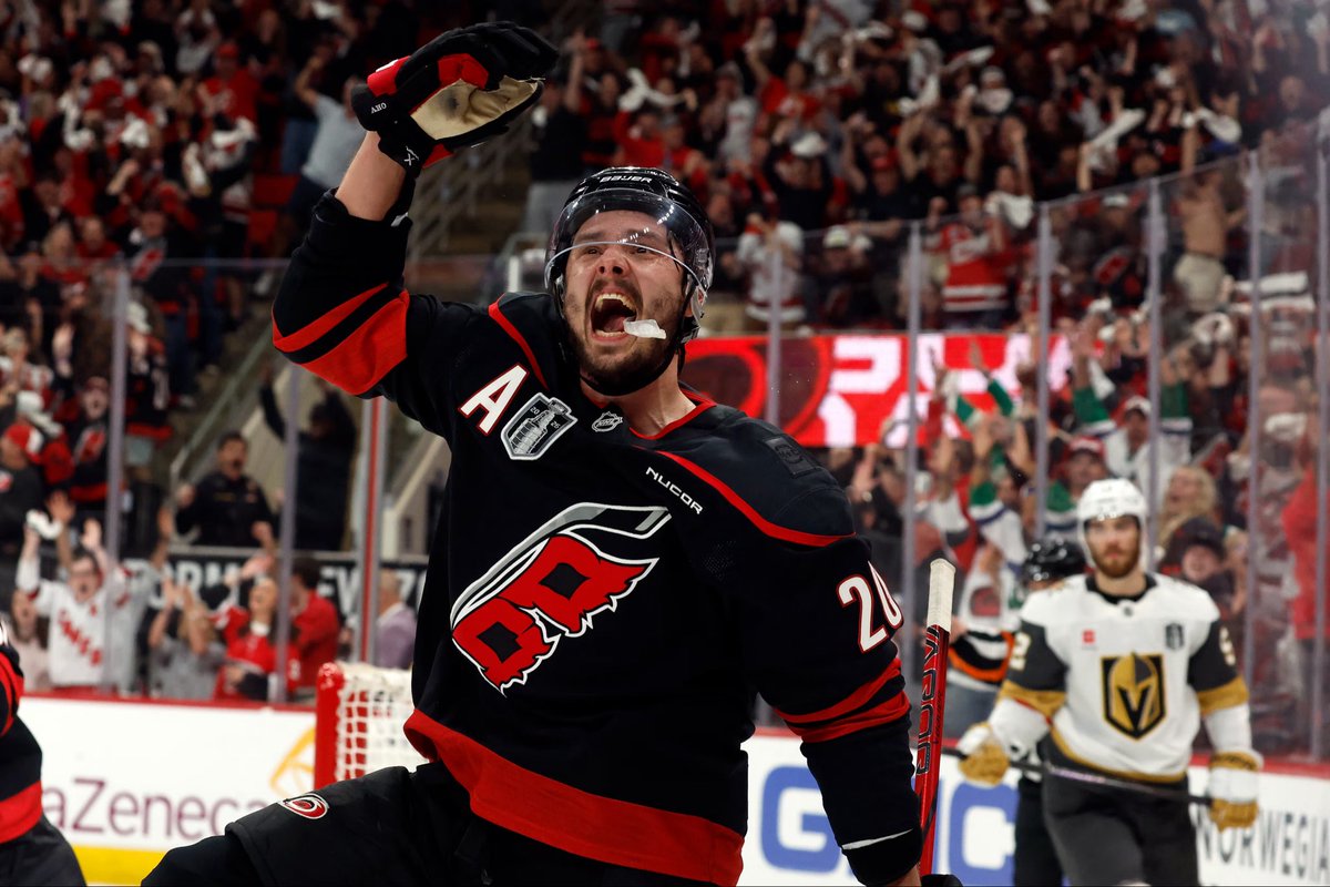 TheCaniacReport's tweet photo. Fishy, Sepe, Sea Bass, Sebastian AAAAAAHHHHhhhhoooooooo. As Canes fans going to bat for our guys has always been part of the gig. Despite a lackluster offensive playoff (til it really mattered and defensively he stays underrated) there are few hills I’d be quicker to die on than if Aho played in a “traditional” market he’d be a consistent Selke finalist and if not for Bergeron and Barkov probably has a few on his resume. From the moment he cracked the NHL Aho has been a fan favorite and for good reason. Incredible 2 way center, never folds in a scrum but keeps it clean and in a way only guys like Rod and the Staal brothers have Sebastian truly embraced not just being a Hurricane but being “one of us” in this smaller market with a giant chip on its shoulder. In my opinion he’s the future captain of this team whenever Staal decides to hang up the skates. Aho and this core group still have a lot of runway to add to their story but this team will be in good hands whenever he gets the C on his chest. Have to add this in or I’ll be in the doghouse but he’s also my girlfriend’s favorite player. Quite the honor even if she has questionable taste 😅😊. There were several moments from the team celebrating on the ice that stuck with me but Aho and Rod going straight to each other tells you everything you need to know about how much this team, city and us fans mean to him. In return safe to say a lot of us Caniacs have become honorary #Finhockey fans thanks to guys like Aho and his former beloved line mate Turbo. Having watched Fishy grow into a man right in front of us couldn’t be prouder of him. And he’s just getting started 🍻
-AM
#soundthesiren #stanleycup