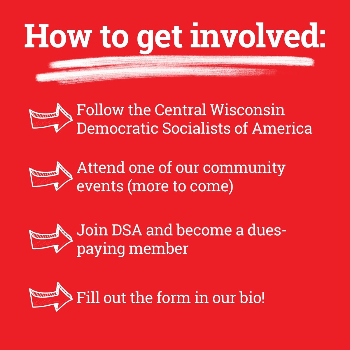 CentralWisDSA's tweet photo. Welcome to the Central Wisconsin DSA!

We're organizing in Wausau, Stevens Point, Wisconsin Rapids, Marshfield and the surrounding areas. Fill out the form below to build worker power in Central Wisconsin.

In solidarity,
Central Wisconsin DSA 🌹
https://t.co/Fy0o1svBQs https://t.co/OxuvwcJkcx
