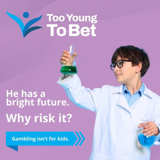 MILottery's tweet photo. In the last year, more than 1 in 6 adolescents have gambled despite age restrictions. Gambling when a child is #TooYoungToBet doesn’t just risk money – it risks their future. https://t.co/7SDEdOF7wI