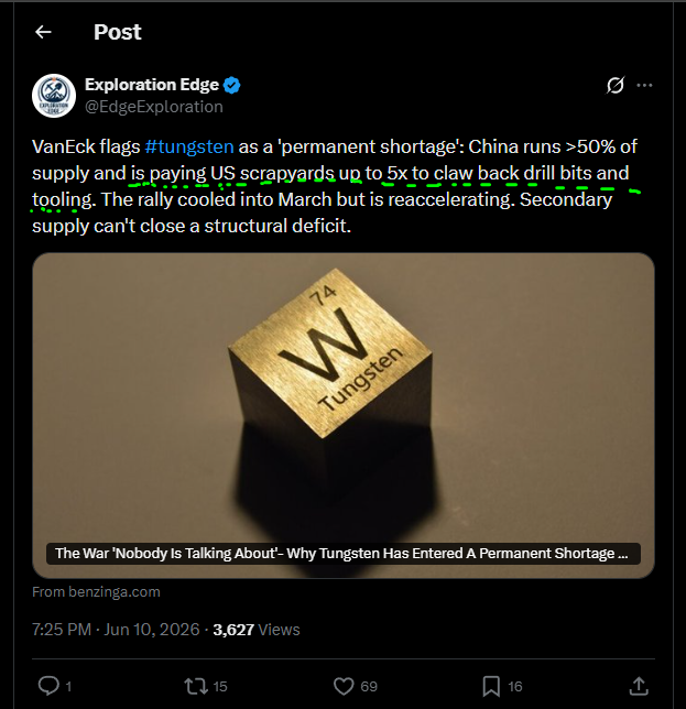 FMetard's tweet photo. Secundary supply "could've" closed the gap. Easily.

China choose not to burn it's own circulating tungsten, each recycling pass burns 5% of W. Seems peanuts no?

Over 10 years, 5% each pass depletes an asset which is strategically internally safe
#Tungsten https://t.co/DoR3jkvJe1