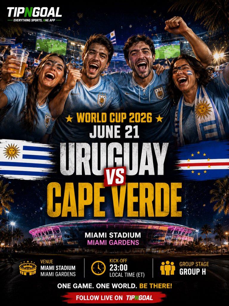 TipNgoal's tweet photo. David vs Goliath? 🤔

🇺🇾 Uruguay
🆚
🇨🇻 Cabo Verde

One nation is chasing World Cup glory.
The other is chasing history.

Who walks away with all 3 points? 👇🔥

#WorldCup2026 #URUCPV https://t.co/a4eqsNWC5G