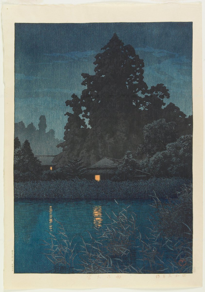 JapanTraCul's tweet photo. Omiya in Rain, by Kawase Hasui, 1930s https://t.co/EbjuBafpMY