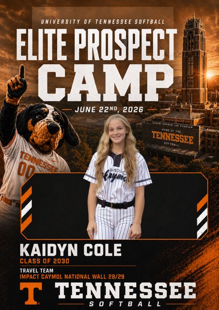 kaidyncole2011's tweet photo. Excited to camp at Tennessee for the Elite Prospect Camp tomorrow! Ready to learn and compete! @Vol_Softball.  

@KarenWeekly @MRhodesSmith @EhrenEarleywine @aubrey_lynne10 

@tcwall45 @icnationalwall @TinaWiley03 @RaeganWall24 https://t.co/fFSa1X63rv