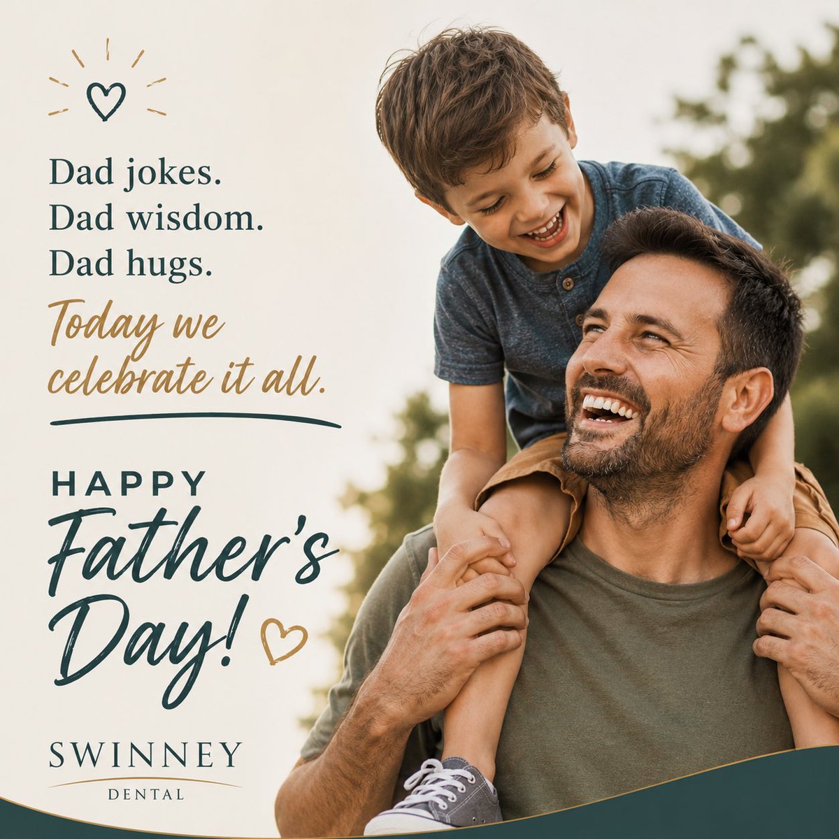 SwinneyDental's tweet photo. Dad jokes. Dad wisdom. Dad hugs. Today we celebrate it all. 💙 Happy Father’s Day from Swinney Dental!
#HappyFathersDay #TylerTX #TylerDentist #FamilySmiles #SwinneyDental https://t.co/oFClVaNmNV