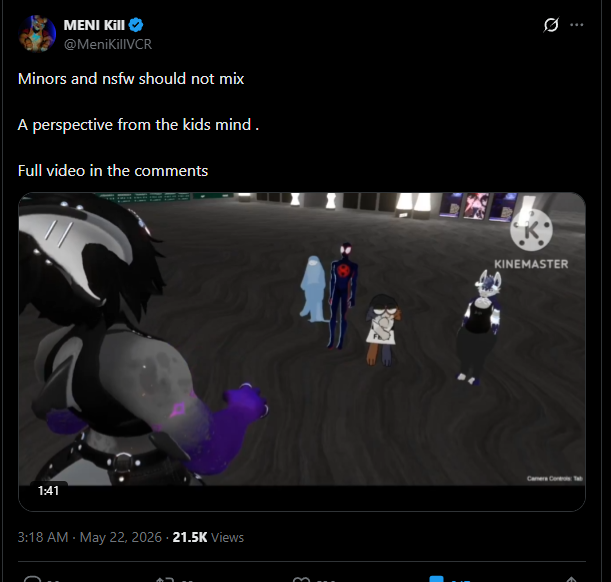 MotteRoseVRC's tweet photo. @AmberDog37 I knew this guy was bad news when he has a post saying "Minors and nsfw should not mix" and "A perspective from the kids mind" And then later on posting about wanting to collab with nsfw content creators. https://t.co/9jhRmtIKLB