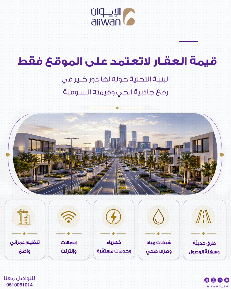 aliwan_sa's tweet photo. قيمة العقار ما تعتمد على الموقع فقط 🏡

البنية التحتية حوله تفرق كثير :

✔️ طرق حديثة
✔️ مياه وصرف صحي
✔️ كهرباء مستقرة
✔️ اتصالات وإنترنت
✔️ تنظيم عمراني واضح

كلها عوامل ترفع جاذبية الحي وقيمة العقار مع الوقت
📞 0510061014
🌐 https://t.co/exduk3HT3b
#الإيوان #عقارات https://t.co/qjn1K7ZeyI