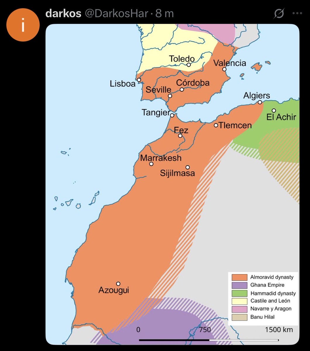 TalebSahara's tweet photo. Con sus partidos en el mundial, el nacionalismo marroquí está manifiestamente de subidón. Sus cuentas en redes se dedican estos días a publicar sus mapas coloreados del “gran marruecos” donde no solo el Sáhara es marroquí, sino también Mali, Argelia, Andalucía y Andorra. https://t.co/94mt4Hkgdj