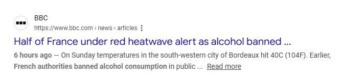 bryantsnyd's tweet photo. The French are angry because of their alcohol being banned, and they are manipulating the weather to make it so hot the alcohol is unbanned again!!! 

(pls note - this is happening but not in the order I said it is - the alcohol was banned as a result of the heat) https://t.co/CO94dv2JZh