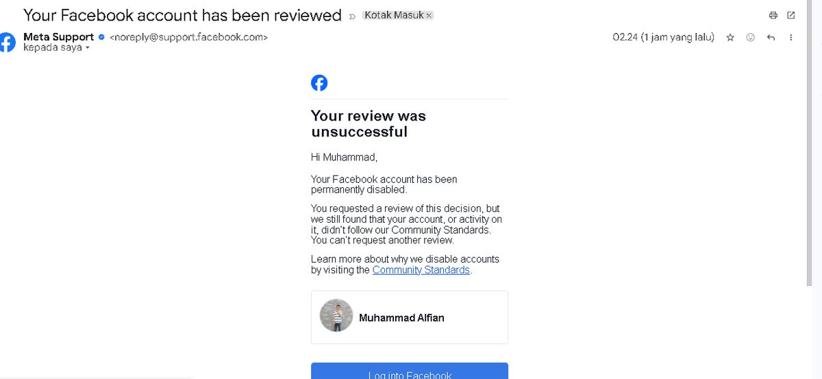 ryeong9b's tweet photo. Kalau akun facebook anggota keluarga lu udah meninggal, segera download semua foto mereka, karena bakal ada resiko begini.
Akun adek gue ditandain gara2 1 device sama akun gue buat kerja (infoin keluhan user) ditandain fb. Udah coba kirim appeal, tapi akhirnya kena s permanen. https://t.co/DrAFwTuP1J