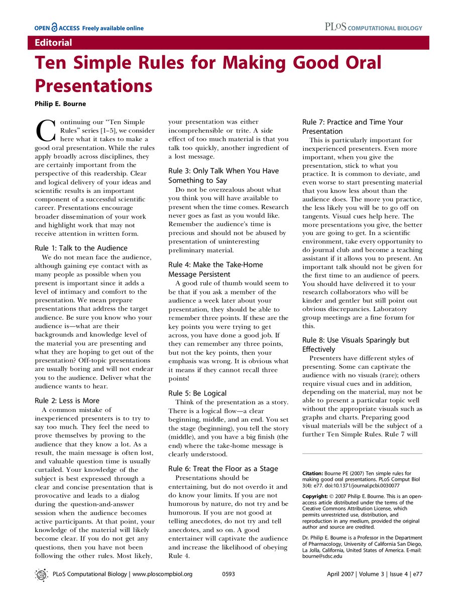 ScholarshipfPhd's tweet photo. Ten Simple Rules for Making Good Oral Presentations https://t.co/zjFuFYB4HK