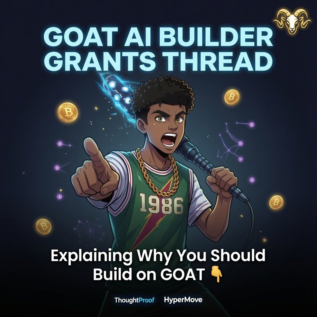 flumzydisney's tweet photo. The GOAT AI Builder Grants Program just dropped two absolute bangers, and they’re not building hype. They’re building the actual rails for the agent economy on Bitcoin.

Meet @ThoughtProof_ai, and @bxHyperMove, the first two projects accepted into the program.  If you’re a builder, this thread is your signal.

Thread 👇👇👇

@ThoughtProof_ai The Sentinel API

A lightning-fast verification layer that checks an agent’s reasoning before it takes any action.

1) Stops hallucinations in their tracks
2) Multi-model verification
3) ~3 seconds • $0.003 per check

One prevented bad trade or rogue transaction pays for thousands of verifications.
This is the missing “should this agent even do this?” safety layer.

What makes it special for @GOATNetwork? 

It plugs directly into x402 pay-per-call and ERC-8004 identity.  Suddenly trading agents, settlement agents, and autonomous DeFi agents become actually trustworthy.  This isn’t another safety wrapper,  it’s turning verification into a native on-chain primitive.

@bxHyperMove Bitcoin-powered payments for agents.

Agents can now pay for APIs using Bitcoin as collateral, without ever touching or exposing private keys.  Keys stay sealed in the vault.
Just-in-time borrowing.
One clean SDK call.  No more key management drama. Just real economic activity.

HyperMove’s n-payment SDK + x402 integration lets agents:
→ Point at a URL
→ Lock collateral
→ Pay & settle proofs on GOAT. 
All in one flow, bitcoin as treasury. Maximum capital efficiency. Real onchain usage is here.

Why should every AI builder care about the GOAT AI Builder Grants Program?

1) $500 base grant to help you ship fast  
2) Real technical support + ecosystem resources  
3) Full agent stack ready (payments, identity, Bitcoin security)  
4) Path to up to $1M singularity investment for top projects

This is the real onramp for production-grade agent applications.

The agent economy isn’t future talk anymore, it’s being built right now on GOAT.
@thoughtproof_ai, and @bxHyperMove are proof: real problems, real solutions, real infrastructure.  Especially for those coming from the Bitcoin Ordinals / NFT era, your onchain experience is gold here.

Builders from the BTC/Ordinals space, this is your moment.
If you inscribed art, built collections, or grew communities on Bitcoin sats (@ssheyii, @harto_fr, @CyberSeaNFT, @TheArtistBTC, and many more), imagine turning that into autonomous agents that create, trade, manage, or monetize 24/7 with real payments and identity on Bitcoin rails.