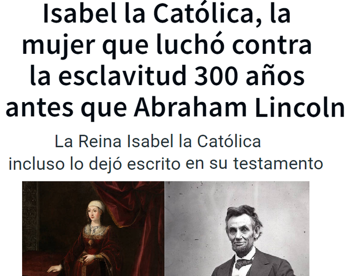 CCivicaCatalana's tweet photo. #TalDiaComoHoy de 1500 Isabel la Católica firmó en Sevilla la Real Provisión en que prohibió la esclavitud en todo territorio español

En 1800, en EEUU la esclavitud seguía legal y presidentes como Jefferson tenían 600 esclavos para él

Pero la estatua a derribar es la de Isabel. https://t.co/xpJHTjWeSg