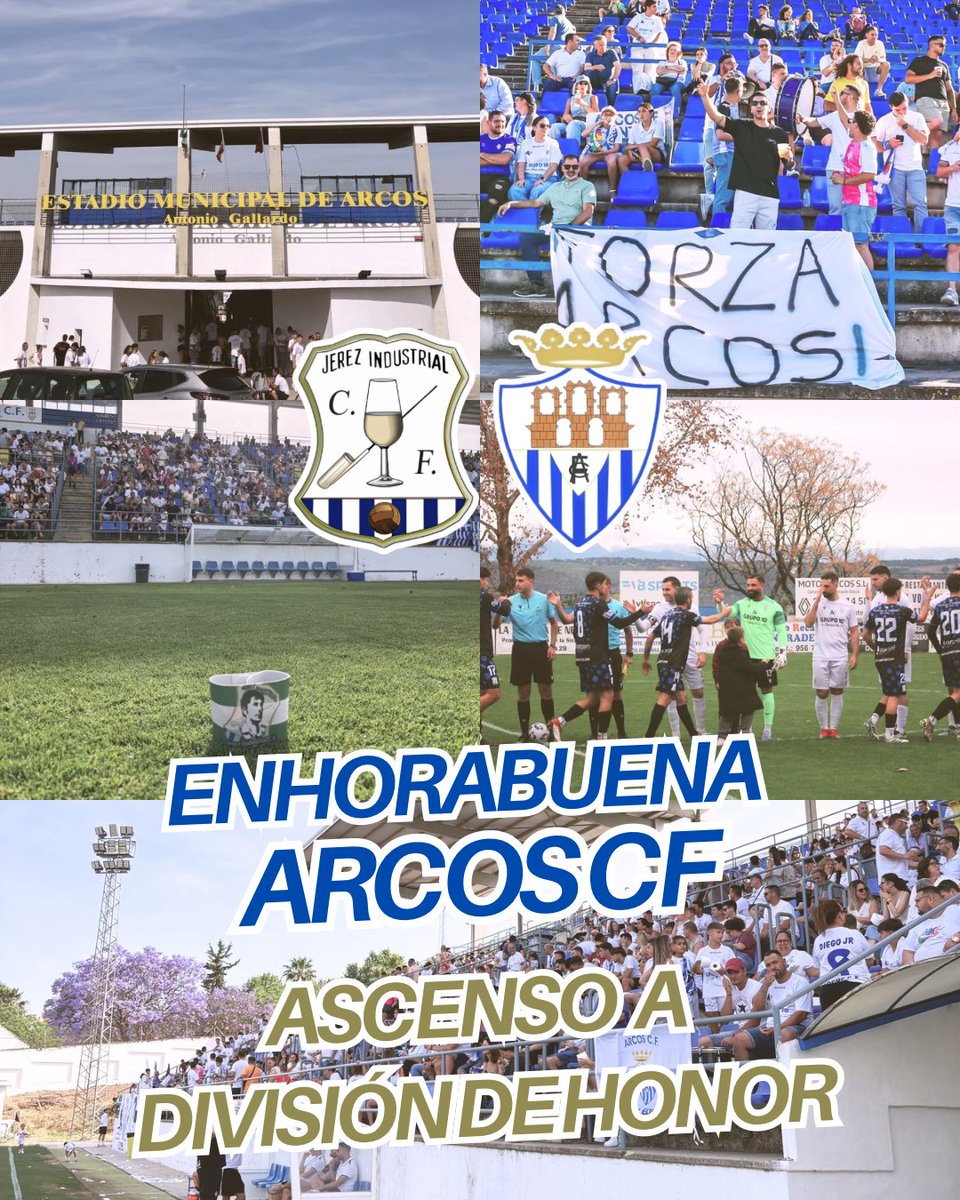 JerezInd_CF's tweet photo. ๐๐ป ยกEnhorabuena, @arcoscf !
Desde el @JerezInd_CF os felicitamos por vuestro ascenso a Divisiรณn de Honor tras una gran temporada.
Echaremos de menos visitar ese bendito estadio de Arcos de la Frontera. Os deseamos mucha suerte y esperamos volver a encontrarnos pronto. ๐
#JICF https://t.co/KrPbmpdh8j