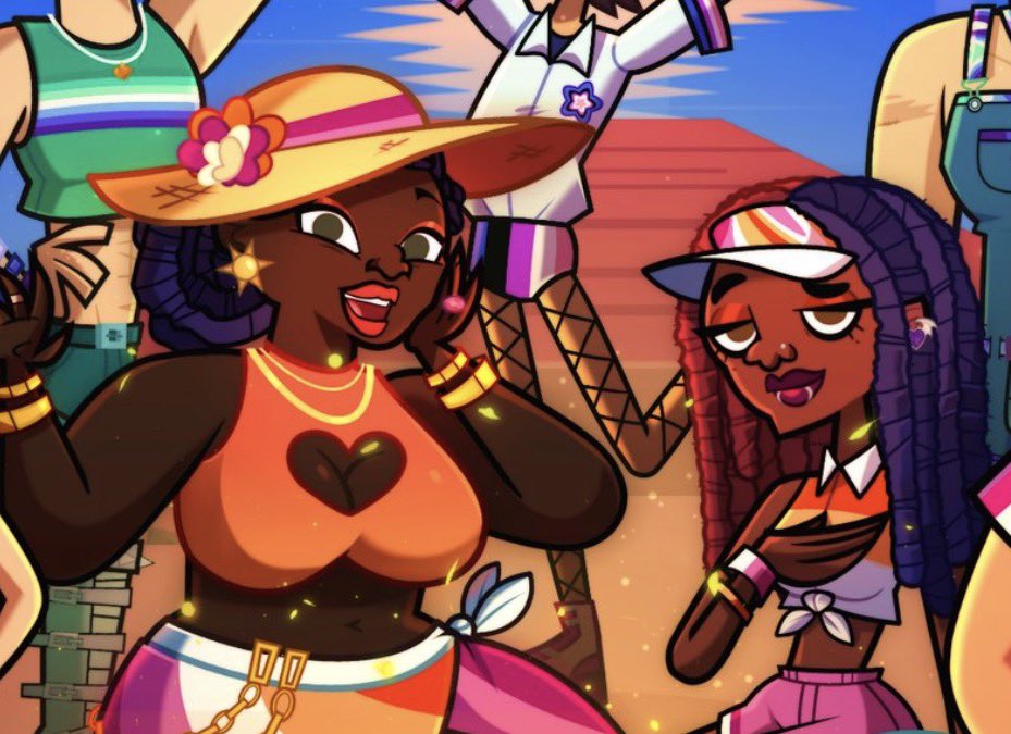 lakesflower's tweet photo. LESBIANS ALWAYS FRONT AND CENTER IN DVC PRIDE ART 🩷🩷🩷 https://t.co/aumdR146Qq