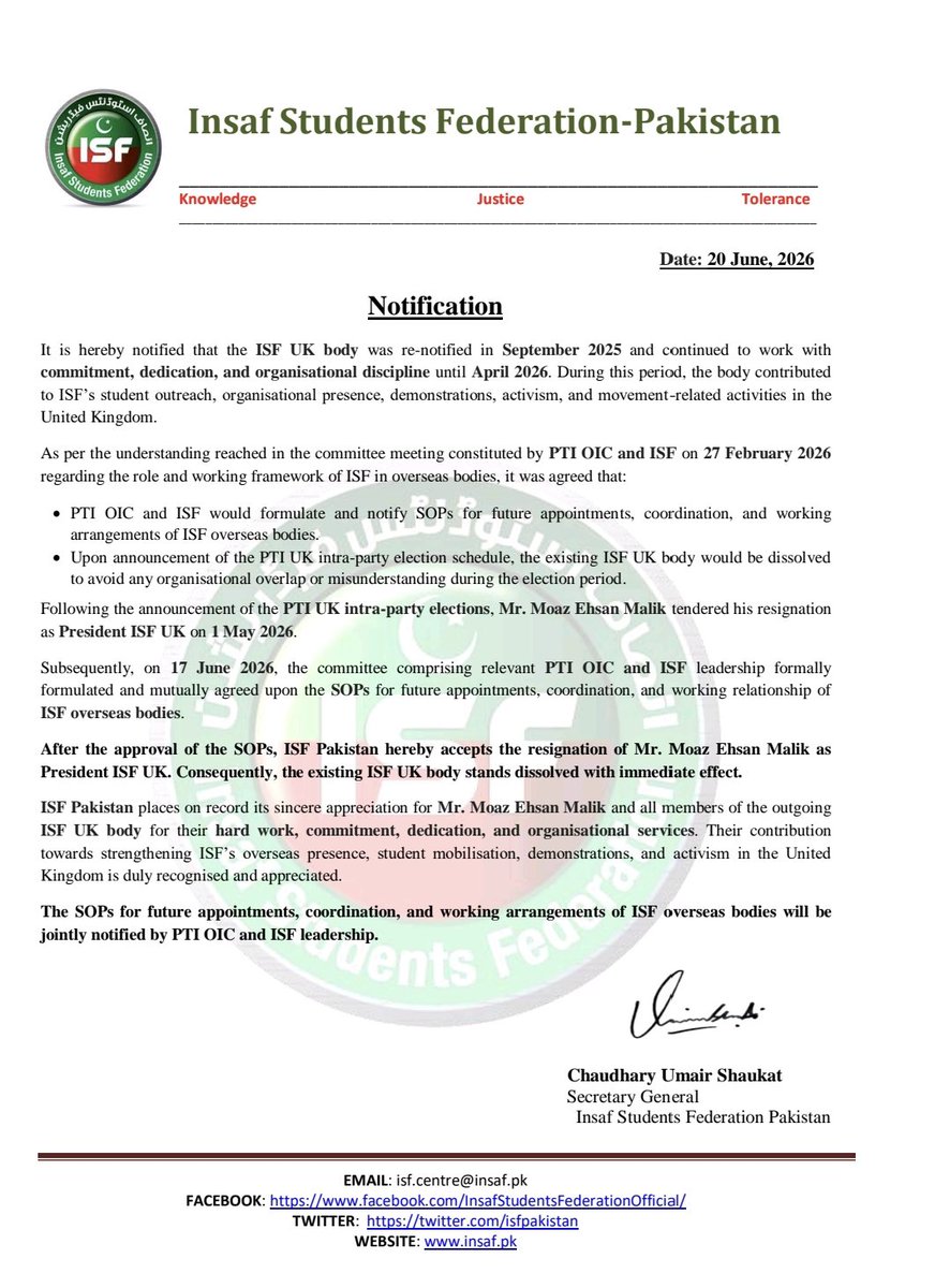 UKPTIOfficial's tweet photo. Notification from ISF Pakistan.

#HappyFathersDayImranKhan https://t.co/qSv7EPGFwa