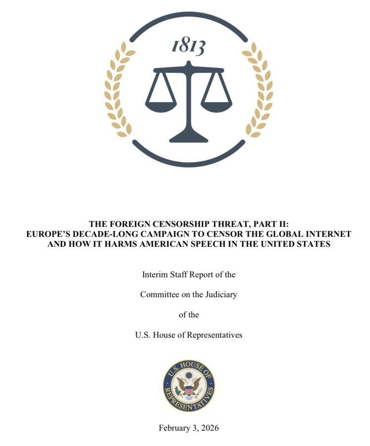 PGannat's tweet photo. Ce document de plus de 100 pages accuse la Commission européenne d’avoir exercé une pression sur les plateformes (Google, Meta, TikTok, X, etc.) pour censurer des discours politiques (souvent qualifiés de “populistes”, anti-migrants, anti-UE, etc.) avant au moins 8 élections dans 6 pays européens depuis 2023, dont : 
 •  Slovaquie (2023) 
•  Pays-Bas (2023 & 2025) 
•  Irlande (2024 & 2025) 
•  France (2024) 
•  Moldavie (2024)
 •  Roumanie (2024) 

 Voici un résumé accablant en deux paragraphes sur Ursula von der Leyen, Emmanuel Macron et leur “clique” pro-UE, centré sur les accusations les plus lourdes issues du rapport du House Judiciary Committee (GOP, février 2026) et des controverses connexes : 
Le rapport intérimaire républicain américain “The Foreign Censorship Threat, Part II” accuse directement la Commission européenne, dirigée par Ursula von der Leyen, d’une campagne de censure mondiale sur plus de 10 ans via le Digital Services Act (DSA), en exerçant une pression intense sur les Big Tech (Meta, Google, X, TikTok) pour supprimer ou déprioriser des discours politiques “populistes” ou conservateurs avant au moins 8 élections dans 6 pays européens depuis 2023 dont la France en 2024 (élections européennes et législatives). 
Cela marque explicitement la France comme cible d’ingérence électorale UE”, avec des réunions secrètes, des “rapid response systems” et des documents internes subpoenaed prouvant que cela visait à protéger le camp centriste pro-UE (allié de Macron) contre les oppositions (RN, etc.), créant un effet extraterritorial qui censure même des Américains sur des sujets vrais mais “sensibles” (COVID, immigration, critiques UE).   Von der Leyen est dépeinte comme l’architecte de cette “censure autoritaire”, qui exporte un modèle totalitaire sous prétexte de lutte contre la désinformation. 
Emmanuel Macron apparaît comme le principal allié et “imposeur” de von der Leyen depuis 2019, formant avec elle une clique technocrate atlantiste qui impose dette explosive (France ~3200 Md€), immigration incontrôlée, guerres proxy (Ukraine), accords destructeurs (Mercosur) et censure accrue, au détriment des souverainetés nationales. 
Les critiques souverainistes et le rapport US les accusent de protéger un système corrompu (PfizerGate avec textos disparus, liens troubles via Epstein files déclassifiés), de survivre à des motions de censure grâce au bloc centriste (PPE-S&D-Renew), et de menacer la démocratie en annulant potentiellement des élections (modèle roumain 2024 copié via DSA). 
Pour ces voix, ce duo incarne l’“Europe de la censure et de la trahison”, où la liberté d’expression est sacrifiée pour préserver le pouvoir d’une élite mondialiste déconnectée des peuples.  https://t.co/VlvYi857k1