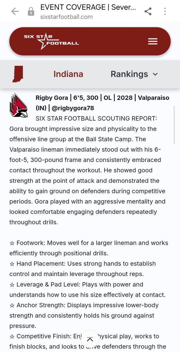 rigbygora78's tweet photo. Thank you @sixstarfootball for the recognition‼️‼️‼️I appreciate the opportunity to showcase my competitiveness and my abilities‼️

@VHSFootball_19 @BallStateFB @Coach_ABarr @PrepRedzoneIN @IndianaPreps @Joey_Suchy https://t.co/bbtOs4jMno