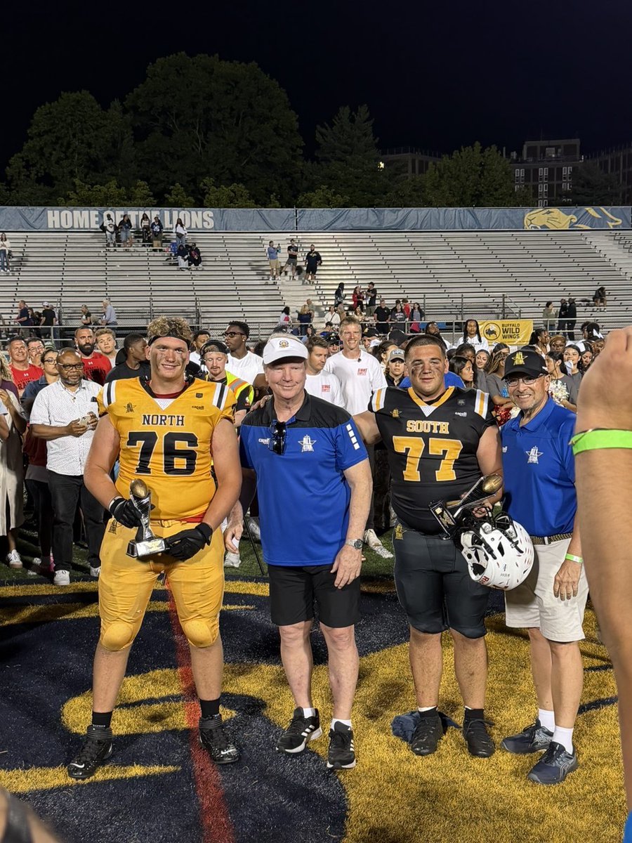 DavidJDorsett's tweet photo. Blessed to be named Best Offensive Lineman on the North team at the Phil Simms North vs South All-Star Game. Great team win 14��6. Back to work. https://t.co/6QxXjUiI4S
