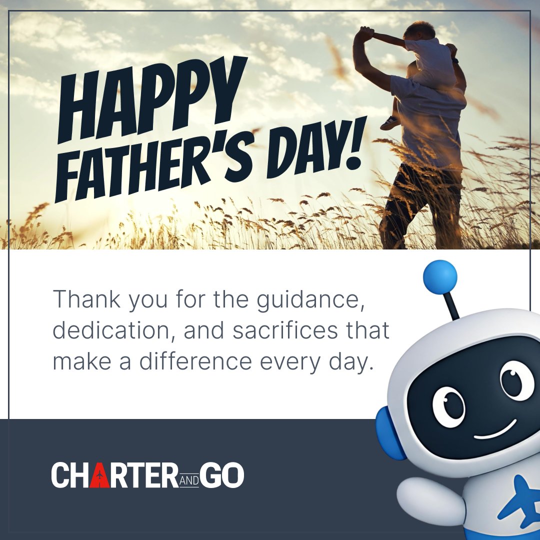 CharterAndGo's tweet photo. Happy Father's Day to all the dads who lead, support, and inspire those around them.

Thank you for everything you do. We hope you have a wonderful day with family and loved ones.

Happy Father's Day from Charter and Go.
#FathersDay https://t.co/UaUQCkWhDC